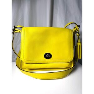 COACH Leather Legacy Rambler Turnlock Crossbody Fluorescent Yellow Bag LNWOT